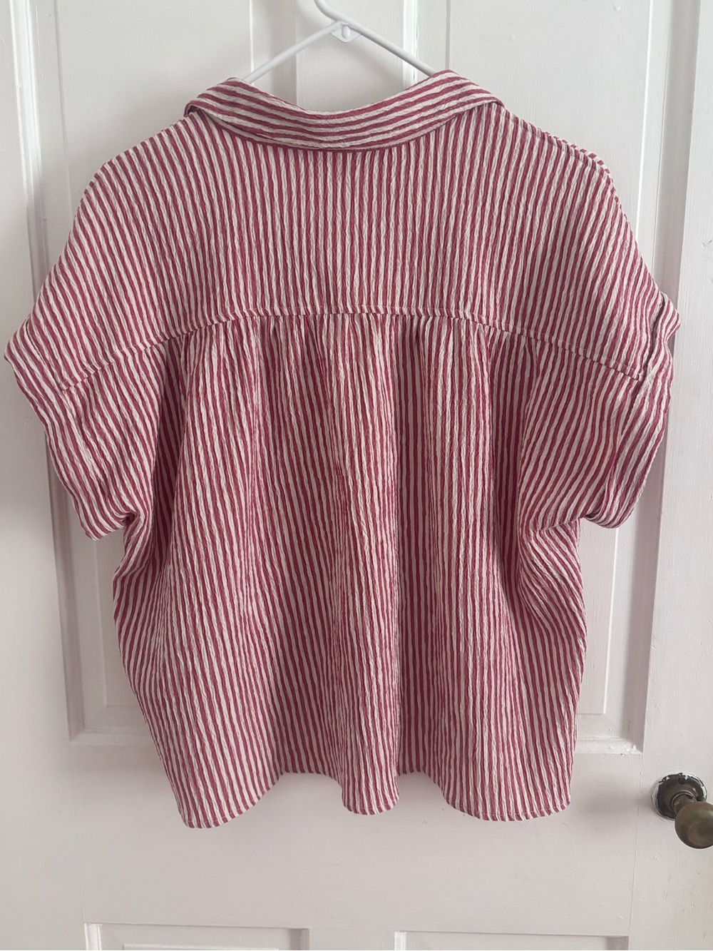Velvet Heart Red White Seersucker 100% Cotton Cap Sleeve Button Shirt Large - Picture 3 of 6